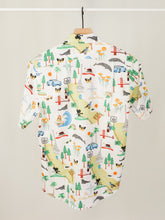 Load image into Gallery viewer, Women&#39;s button-up shirt in California map print.