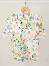 Load image into Gallery viewer, Women&#39;s button-up shirt in California map print.