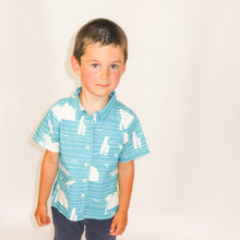 Load image into Gallery viewer, Children&#39;s Cosmo shirt in Surf&#39;s Up (teal)