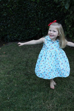 Load image into Gallery viewer, Children&#39;s dress in pelican print. Baby blue with cute pelicans. 